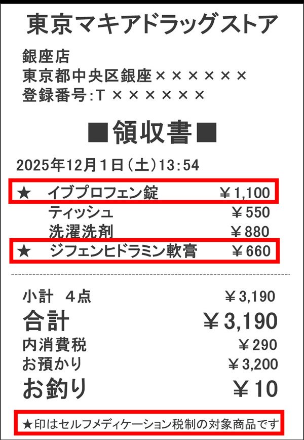 レシートへの記載例